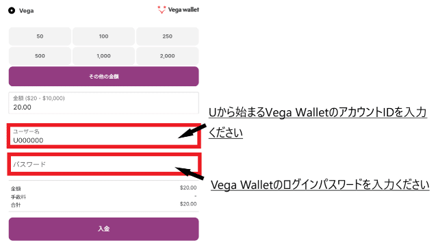 casino-secret-payment-vega-wallet-flow